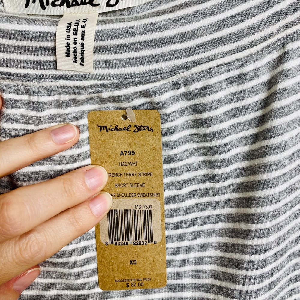 NWT ANTHROPOLOGIE Off Shoulder Grey Top, XS - Picture 3 of 9